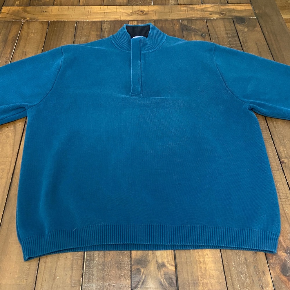 VTG Pendleton Mens Large Teal Blue 100% Cotton Quarter Zip Knit Sweater Y2K